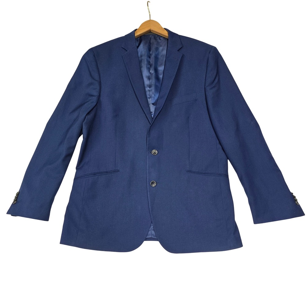 Reaction Kenneth Cole Techni-Cole Mens Navy Blue Two Button Blazer Sport Coat